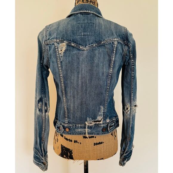 Abercrombie & Fitch Womens Distressed Cotton Denim Trucker Jean Jacket Sz Small - Picture 5 of 10